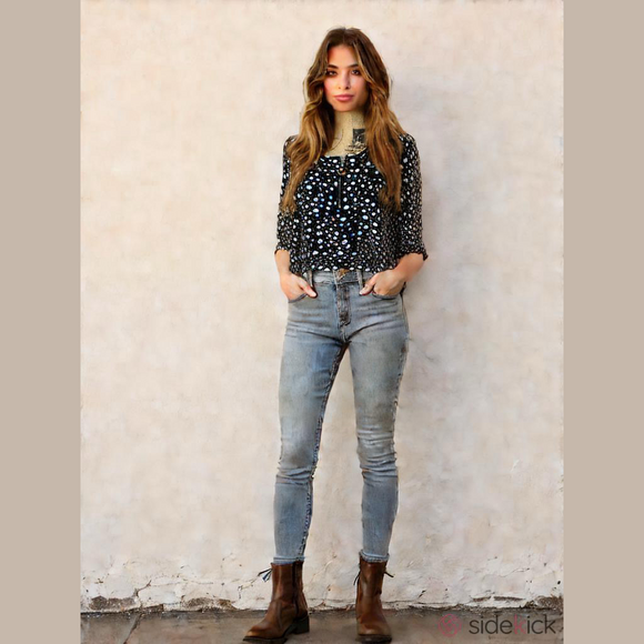 Cathy Petite Tops - Cathy Tunic Black & White polka dot with accents EUC